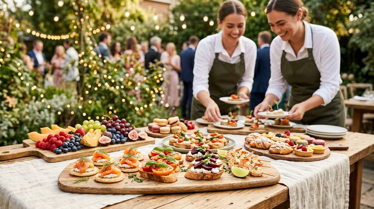 A bright catering spread at a garden event